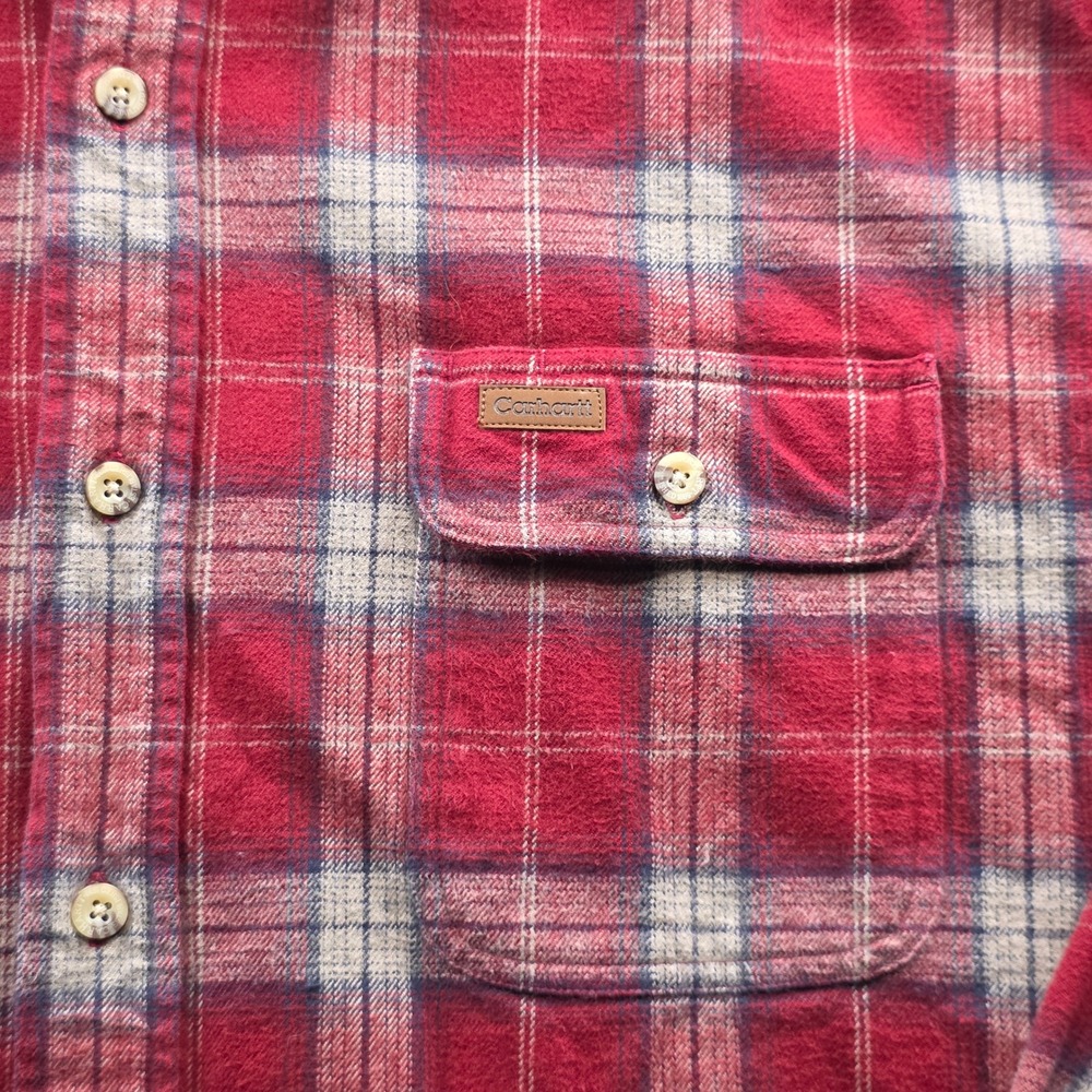 Carhartt Flannel Shirt 2XL Red Mens Relaxed Fit Cotton Plaid Workwear Button Up - Picture 4 of 10